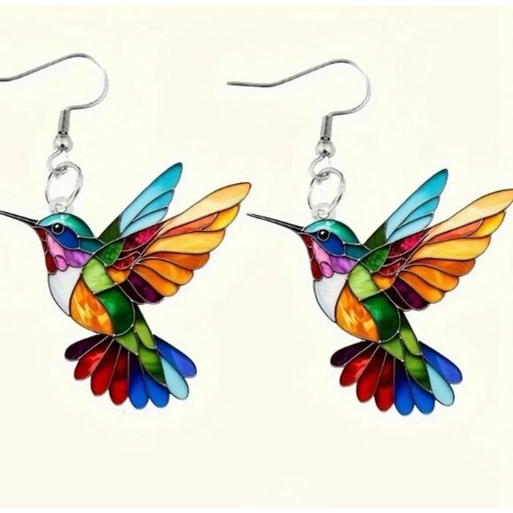 Colorful Hummingbird Dangle Earrings - Picture 1 of 3